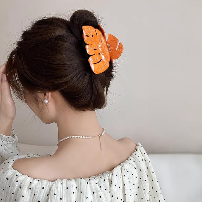 Orange Leaf Hair Claw Clip 3.5 Inch Strong Grip Hair Clip French Design Women Girls Hair Styling Accessories for Thick Thin Hair