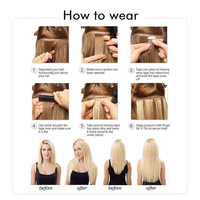 SUYYA Tape in Hair Extensions Human Hair Ash blonde 100% Remy Hair 18 inches 20pcs 50g/pack Straight Seamless Skin Weft Tape in Human Hair(18Inch #16 Light Blonde)