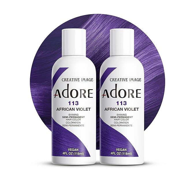 Adore Semi Permanent Hair Color (113 African Violet) | Vegan & Cruelty-Free Purple Hair Dye | No Ammonia, No Peroxide, No Alcohol | 4 Fl Oz Each (Pack of 2)