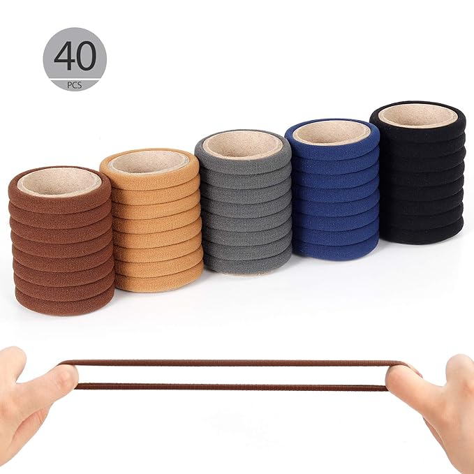 40pcs Large Hair Ties for Thick and Curly Hair, Seamless Hair Bands Soft Ponytail Holders 2.2inches (Neutral Colors)
