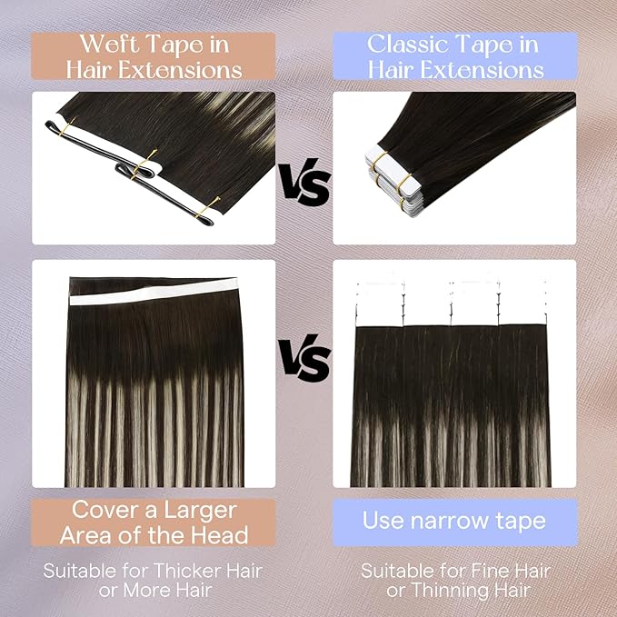 Full Shine Tape in Hair Extensions 18Inch Color 2/60/2 Darkest Brown and Blonde Highlight Balayage Long Tape Weft Invisible Double Sided Tape in Extensions for Daily Office Look 50G One Piece