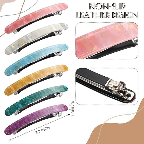 12 Pieces Hair Barrettes for Women Tortoise Shell Acetate French Skinny Clip Automatic Ponytail Barrettes for Women Fine Thin Hair Accessories(Retro Color)