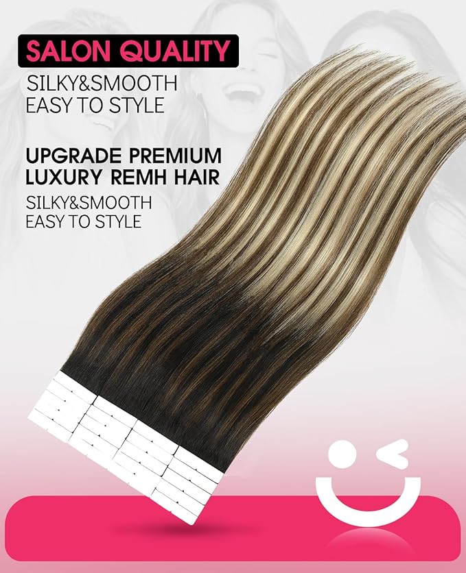 Youngsmile Invisible Tape in Hair Extensions Human Hair #1B/4/27 Natural Black to Chocolate Brown and Caramel Blonde Invisible Tape in Extensions Human Hair 20pcs 30g 14 Inch (#1B/4/27,14'')