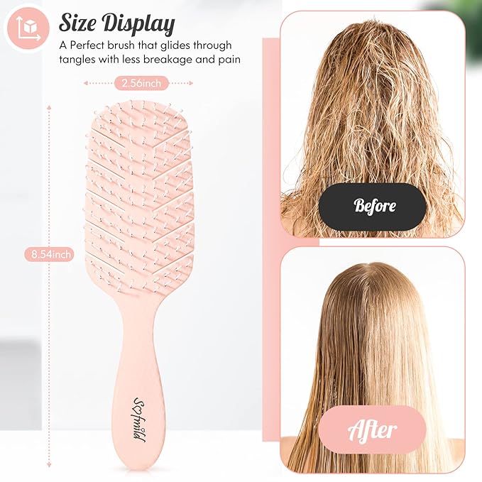 Hair Brush,Curved Vented Paddle Detangle Brush for Faster Blow Drying,Soft Flexible Bristles Glide Thru Tangles with Ease, Detangling Styling Hair Brushes for Women Curly Thick Wet Hair