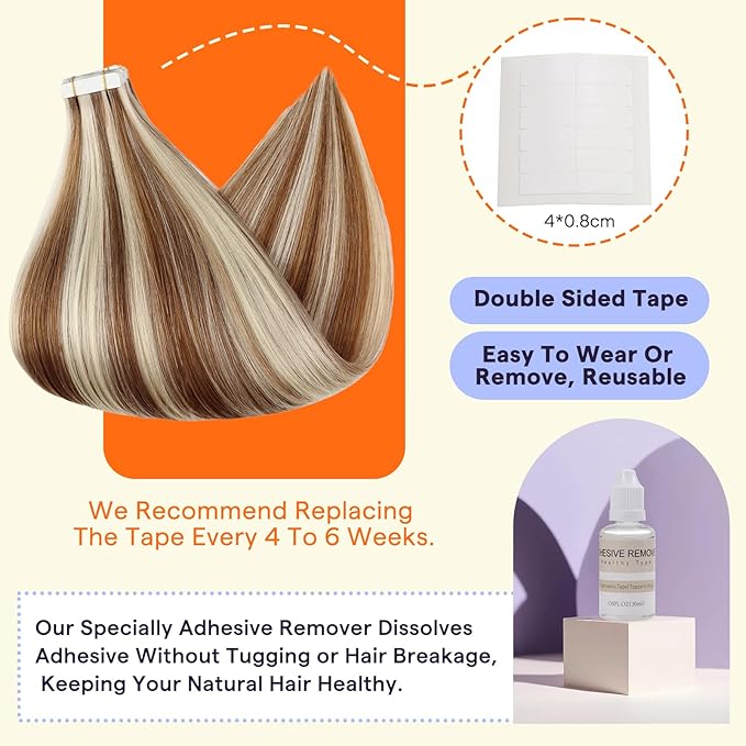 Full Shine Tape in Extensions Human Hair Color 330p800 Auburn Highlight Blonde 16 Inch Invisible Double Sided Tape in Hair Extensions 20PCS 50grams Straight Seamless Skin Weft Extensions for Wedding