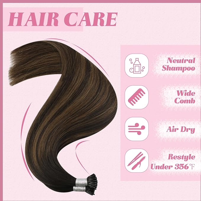YoungSee I Tip Hair Extensions Brown Balayage Itip Human Hair Extensions Ombre Dark Brown Itip Hair Extension Real Human Hair 22Inch Ombre Natural Hair Extension for Adding Length 50g 50s