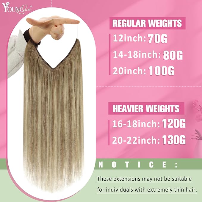 YoungSee 120G Wire Hair Extensions Human Hair Brown Blonde Invisible Wire Hair Extensions Real Human Hair Light Brown Mix Platinum Blonde One Piece Hair Extension for Women 18Inch