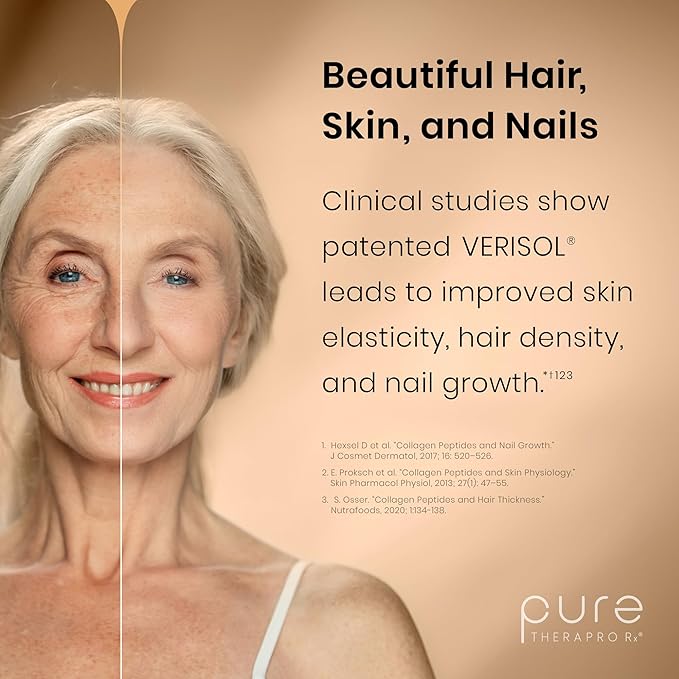 Pure Therapro Rx TriActive Collagen Plus, Collagen Powder for Hair, Skin, Nails, Bones & Joints, Hydrolyzed Collagen Powder w/Patented Peptides, Unflavored Multi Collagen Protein Powder, 30 Servings