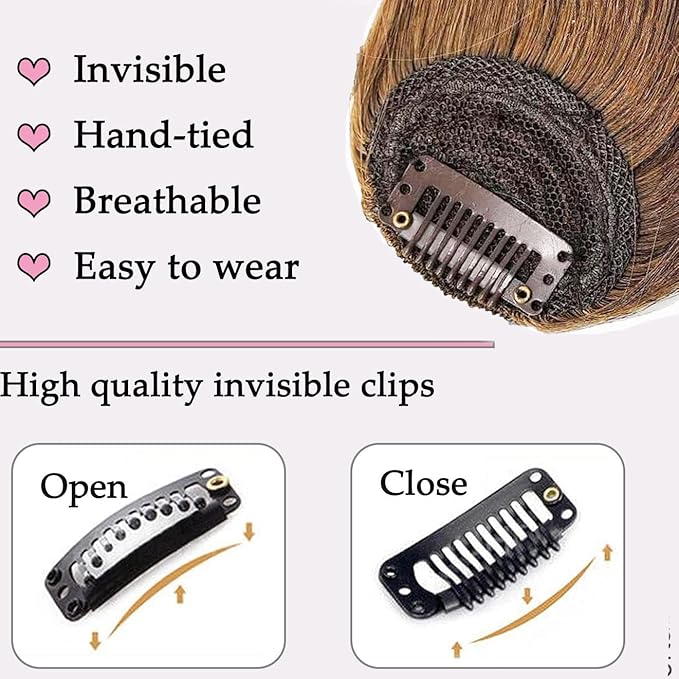 ORIGEN Clip in Bangs Real Human Hair Clip on Wispy Bangs Fringe with Temples Hairpieces Fake Front Bangs Extensions for Women Light Brown Color