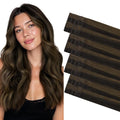 GOO GOO Invisi Edge Tape in Hair Extensions Human Hair, 2/6 Dark Brown Highlighted Chestnut Brown, 20pcs 14inch 50g, Virgin Remy Hair, Seamless Injected Tape, Natural Look