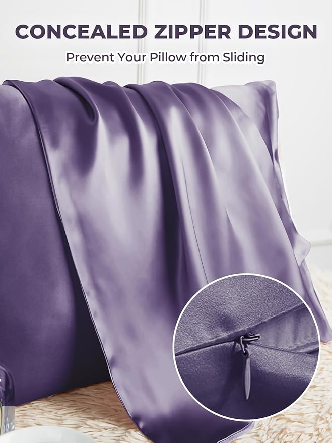 Mulberry Silk Pillowcase for Hair and Skin, SGMSILK 22 Momme Natural Silk Pillow Cases with Zipper, 6A Soft and Smooth Single Sided Pure Silk Pillow Cover (Dark Purple, Standard 20"x26")