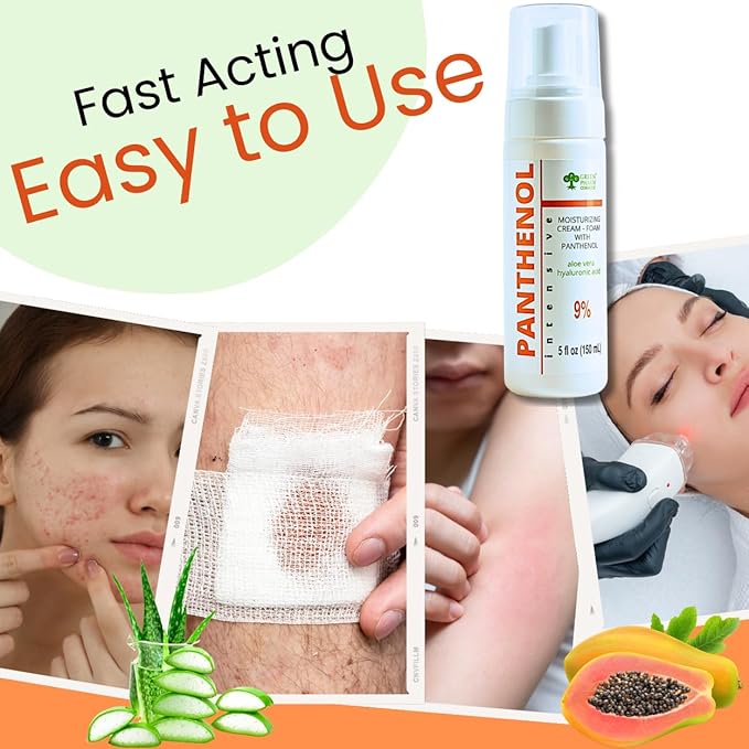 9% Panthenol Foam Spray, Vitamin B5 + Deep Moisturizing Hyaluronic Acid After Sun Care, After Tattoo Care, Hair Transplant & Baby Rash Relief, 5 Oz / 150 Ml