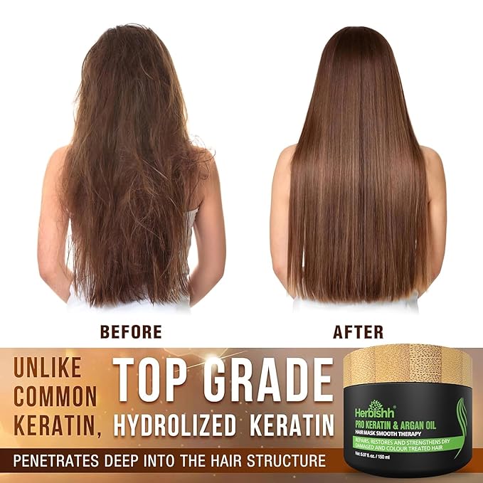 Combo Pack - Herbishh Color Shampoo for Gray Hair + Argan Intense Hair Mask - Long-lasting Dye, Colors in Minutes - Stimulates Dry, Frizzy Hair - 500 ml (Burgundy)