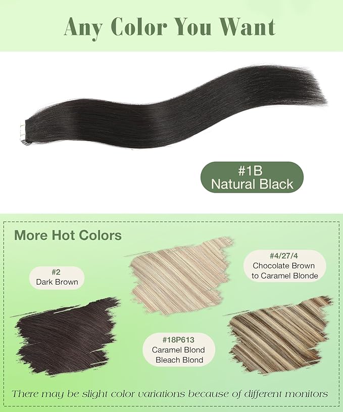 SURNEL Tape in Hair Extensions Double Drawn Hair #1B Off Black Remy Tape in Hair Extensions Human Hair 20 inch 20pcs 50g(#1B-20)