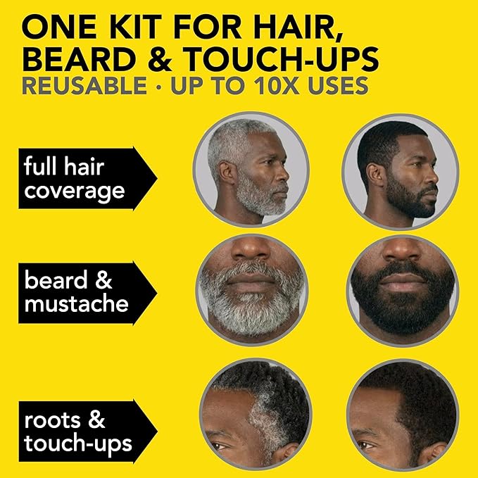 2X Pack Cleverman Hair & Beard Dye Kit for Men, All-in-One Reusable Mens Hair Color, Natural Gray Coverage, Ammonia-Free Beard Mustache Dye for Men (Jet Black for Black Men)