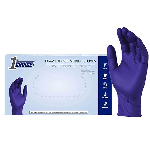 1st Choice Nitrile Disposable Gloves, 3 Mil Indigo Nitrile XL Gloves, Box of 100 Medical Gloves, Disposable, Latex Free