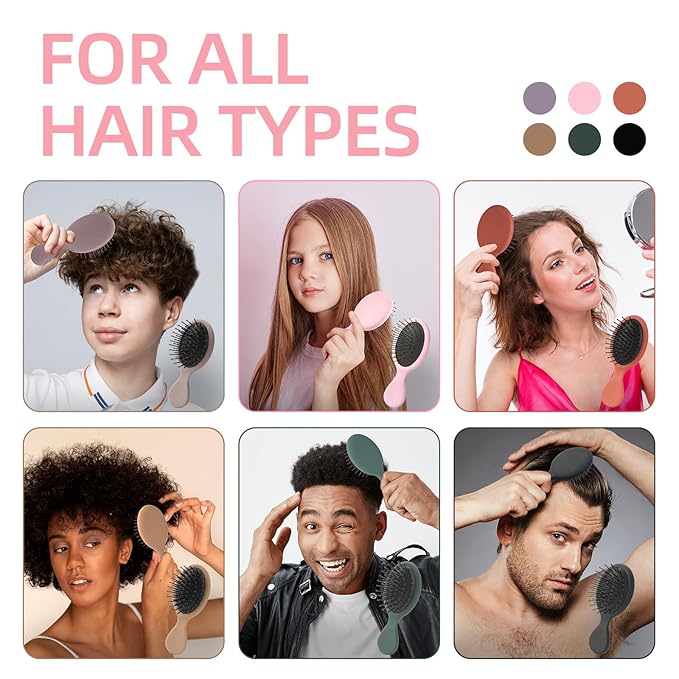 Mini Hair Bursh for Women,girls-Protable Travel Size Hair Brush for Pockets,Purse,backpack-Mini Detangler Brush for All Hair Types,Small Hair Brush for Detangling(Pink)