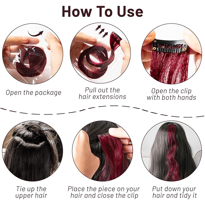 16 Pcs Burgundy Hair Extensions Curly Wavy Clip in Synthetic Hair Extensions,Colored Party Highlights Hairpiece Streak for Girls Women Kids Christmas Cosplay Party Gift(Wine Red)