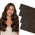 GOO GOO Invisi Edge Tape in Hair Extensions Human Hair, 2A Light Brown 10pcs injected with 10pcs classical tape ins, 16inch 50g, Virgin Remy Hair, Natural Look