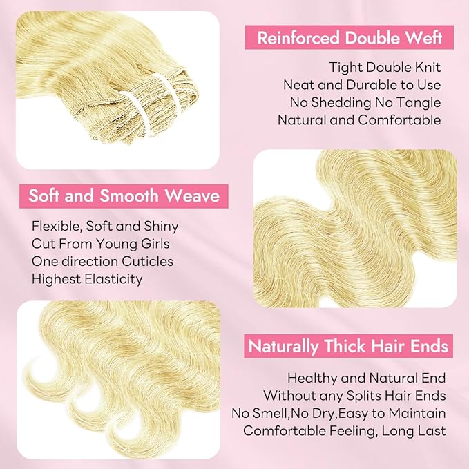 Clip in Hair Extensions Real Human Hair Body Wave 613 Bleach Blonde Clip in 100% Brazilian Remy Human Hair Extensions 8pcs Per Set with 18 Clips Double Weft 18 Inch 100g/3.6oz