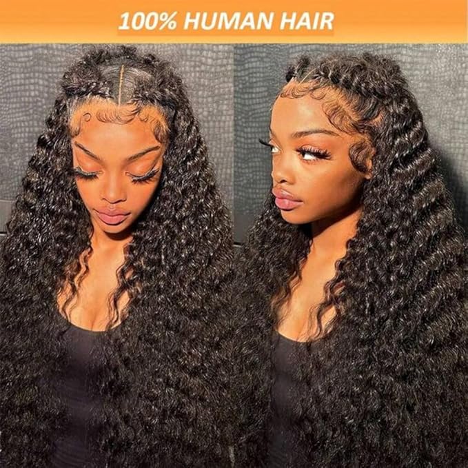 28 Inch 13x6 HD Transparent Lace Frontal Wigs Human Hair 200% Density Deep Wave Lace Front Wigs Human Hair For Women 100% Real Human Hair No Synthetic Blend No Tangle No Shedding Triple Lifespan 3X