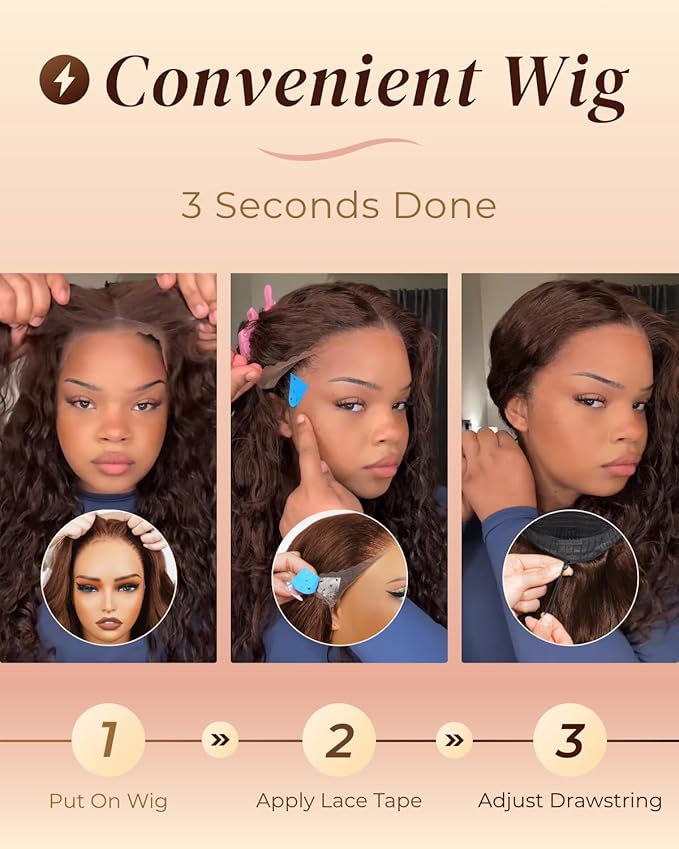 Arabella Chocolate Brown Deep curly Lace Front Wigs Human Hair 13x6 HD Lace Frontal Wigs Curly Human Hair Brown Glueless Wig For Women Pre Plucked with Natural Hairline 22 Inch