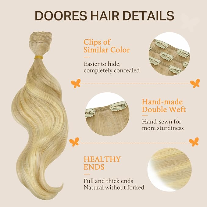 DOORES Clip in Extensions Human Hair, Dirty Blonde Mixed Platinum Blonde 18 Inch 150g 9pcs, Hair Extensions Real Human Hair Natural Remy Clip in Hair Extensions Silky Thick Human Hair Extensions