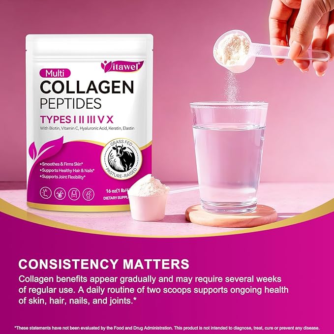 Multi Collagen Peptides Powder - Types I, II, III, V, X – Grass Fed, Pasture Raised - Supports Skin, Hair, Nails & Joints - Flavorless, Hydrolyzed, Easy to Mix - Non-GMO, Gluten-Free, Dairy-Free