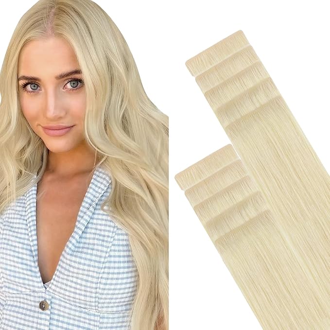 GOO GOO Invisi Edge Tape in Hair Extensions Human Hair, 60A Platinum Blonde, 10pcs 16inch 25g, Virgin Remy Hair, Seamless Injected Tape, Natural Look