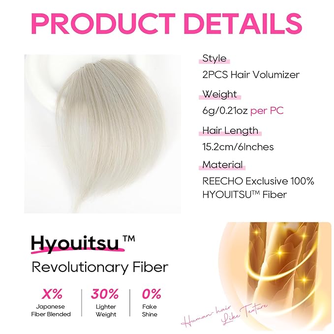 REECHO Clip in Hair Volumizer, 2PCS 6 inch Short Thick Clip in Hairpieces Adding Extra Volume Hair Extensions for Women (Platinum Blonde)