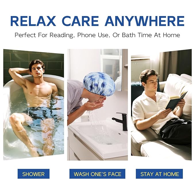 Years calm Shower Cap for Men, Waterproof & Heat-Retaining Hair Treatment Cap – Reusable Men’s Shower Cap with Foil Lining, Elastic Band, for Steam Care, Hair Mask & Oil Conditioning
