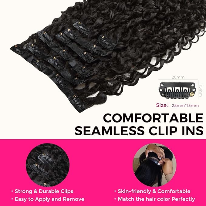 Lashey Seamless Clip in Hair Extensions Human Hair 110g 7pcs Burmese Curly Natural Black 20 Inch Real Human Hair Extensions Clip Ins with Soft PU Weft for Women