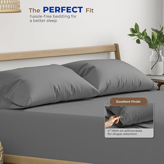 THREAD SPREAD 100% Egyptian Cotton Pillow Cases - 1000 Thread Count Pillow Cases Queen/Standard Size Set of 2, Soft, Breathable Extra Long Staple Sateen Weave Cotton Pillow Cover for Bed - Dark Grey