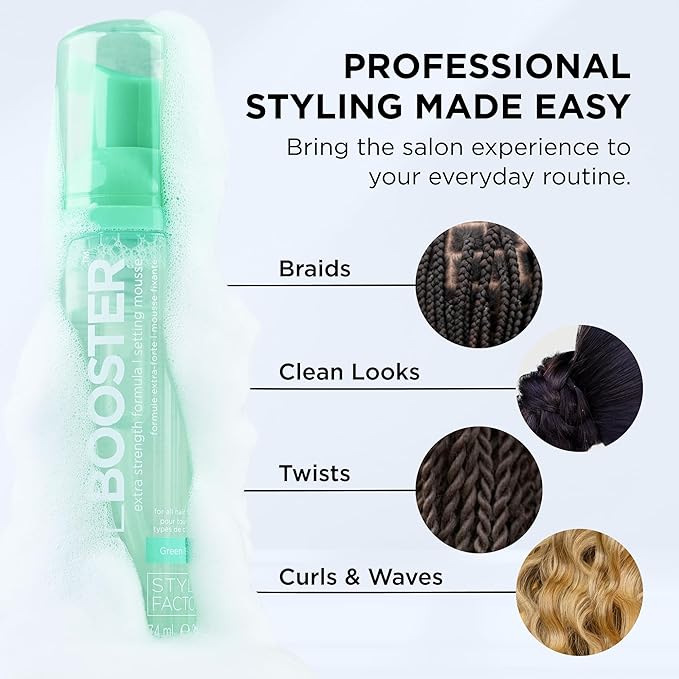 Style Factor EDGE BOOSTER Extra Strength Setting Mousse Travel Size – Frizz Control, Extra Volume, and Conditioning – 2.5oz Pink Sapphire Mousse for Curly Hair