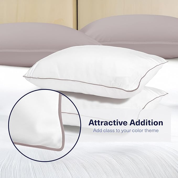 Kickoff Viscose Bamboo Pillowcase, Queen, Set of 2, 100% Organic Hidden Zippered Viscose Bamboo Pillow Case Queen Size, Cooling Pillow Cover for Hot Sleepers (20"x30", Trimmed, Grey Mist)