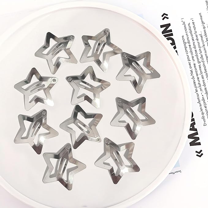 30 Pcs Metal Star Hair Clips 2000s Y2K Snap Barrettes 1.25 In Non Slip Star Hair Accessories for Women,Silver