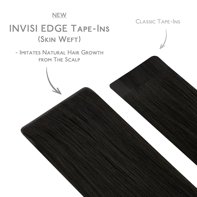 WENNALIFE Invisi Edge & Classic Tape in Hair Extensions Human Hair, 20 Inch 100g 40pcs(20pcs Invisi Edge & 20pcs Classic) Natural Black Invisible Luxury Remy Hair Natural Seamless Injected Tape Ins
