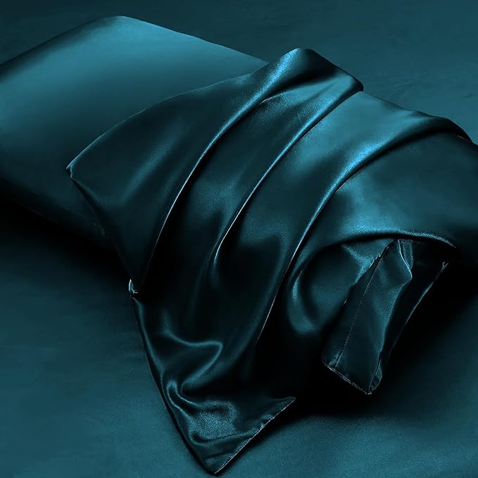 Aormenzy Satin Pillow Cases for Women Queen Size Set of 2, Dark Teal Satin Pillowcase for Hair with Envelope Closure Silky Pillow Covers Wrinkle, Fade Resistant (20x30 Inches)