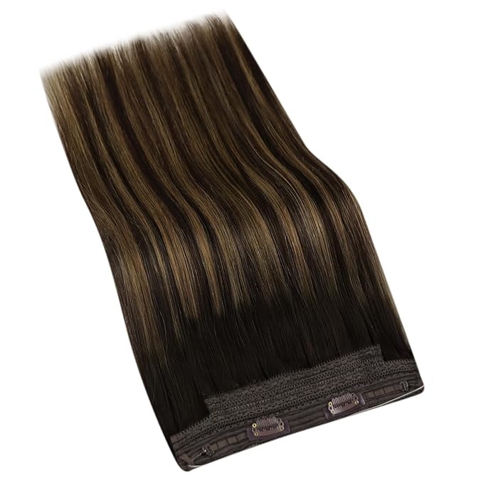 YoungSee 120G Human Hair Wire Extensions Balayage Invisible Wire Hair Extensions Darkest Brown Balayage Medium Brown Fish Line Extensions Hair Easy to Use 18Inch