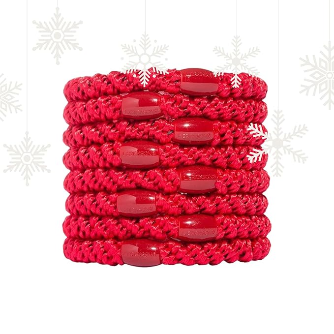 Red Hair Ties for Thick Hair, Grab & Go Ponytail Holders, 8 Bright Red Hair Bands, Thick No-Crease Bands with Strong Hold, Damage-Free Design, Bold Classic | L. Erickson