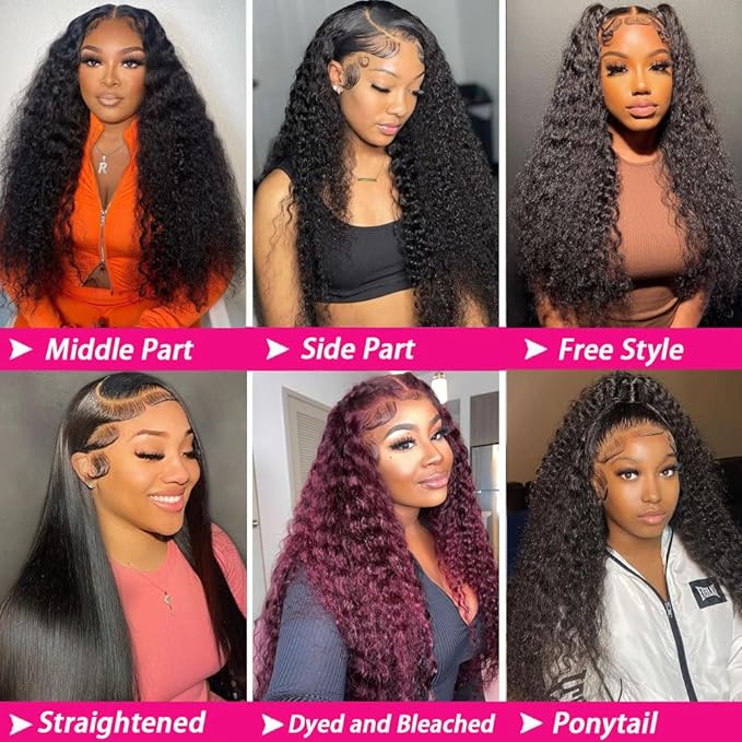 Deep Wave Lace Front Wigs Human Hair 180% Density Curly Lace Front Wig Human Hair Wet and Wavy Wig 13x4 HD Lace Frontal Wigs 20 Inch Glueless Curly Wigs for Black Women Pre Plucked