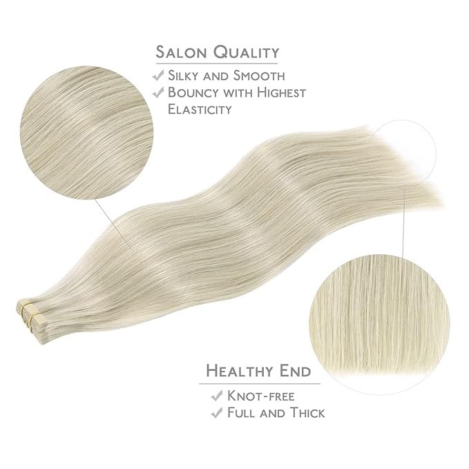 WENNALIFE Tape in Hair Extensions Human Hair, 20pcs 50g 24 inch Ash Blonde Highlighted Platinum Blonde Remy Hair Extensions Straight Human Hair Tape in Extensions Skin Weft Tape Extensions