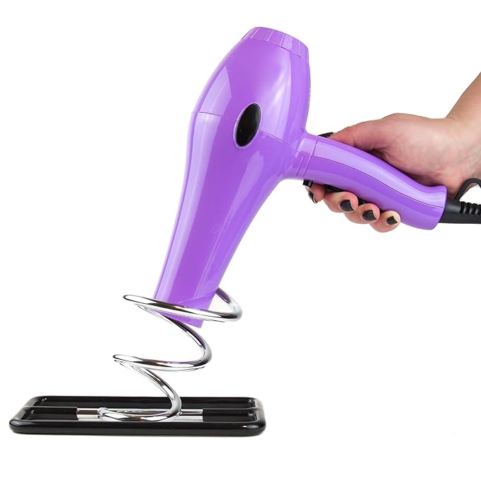 Hair Dryer Holder Countertop - Spiral Salon Blow Dryer Holder Stand (Silver/Black) - Hairdryer Holster - Hairdryer Holder for Bathroom - Hair Dryer Holster
