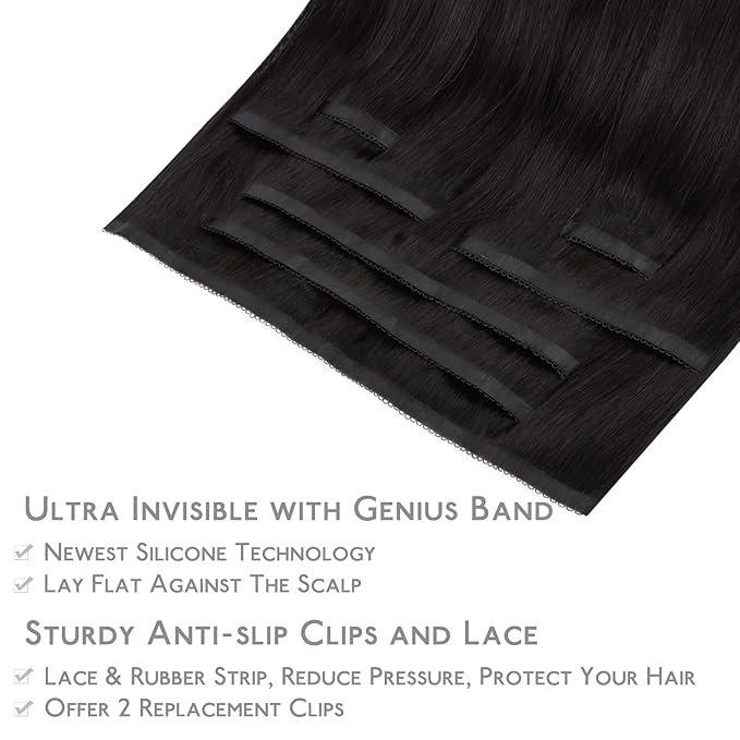 WENNALIFE Lace Seamless Clip in Hair Extensions Human Hair 7pcs Ultra Invisible 50% Thinner Seamless Clip Ins Natural Black Natural Remy Hair 20 inch