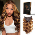 Clip in Hair Extensions Real Human Hair Body Wave #4/27 Chocolate Brown to Honey Blonde 100% Brazilian Remy Human Hair Extensions 8pcs Per Set with 18 Clips Double Weft 24 Inch 120g/3.6oz