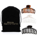 Polycarbonate Strong hold large hair claw clips for women thick hair, 3 counts in set of black/tortoise shell Brown/Clear resin big hair clips 4.3 inch in velvet gift bag (Plain)
