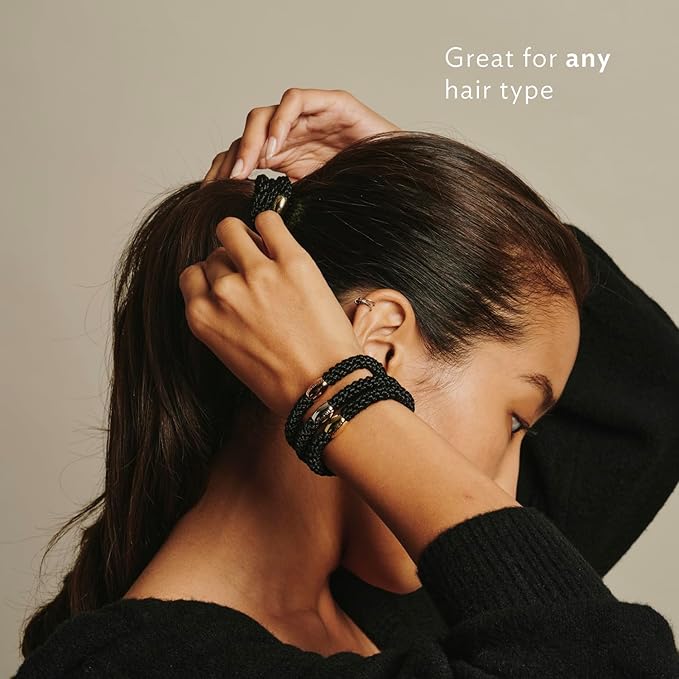 Black, Silver and White Hair Ties for Thick Hair, Grab & Go Pony Tube, 15 Pack, Light Silver Metallic Pack, Thick No-Crease Bands with Strong Hold, Damage-Free Design | L. Erickson