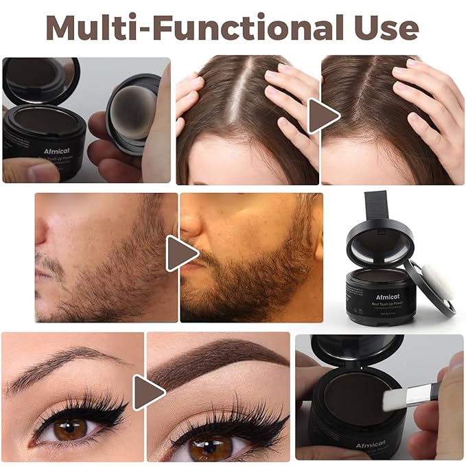 Instant Hairline Powder, Root Touch Up Hair Color for Gray Coverage and Thinning Hair, Root Cover Up Conceals Hair Loss & Bald Spots, Natural and Non-Greasy Hair Color for Women & Men, Dark-Brown