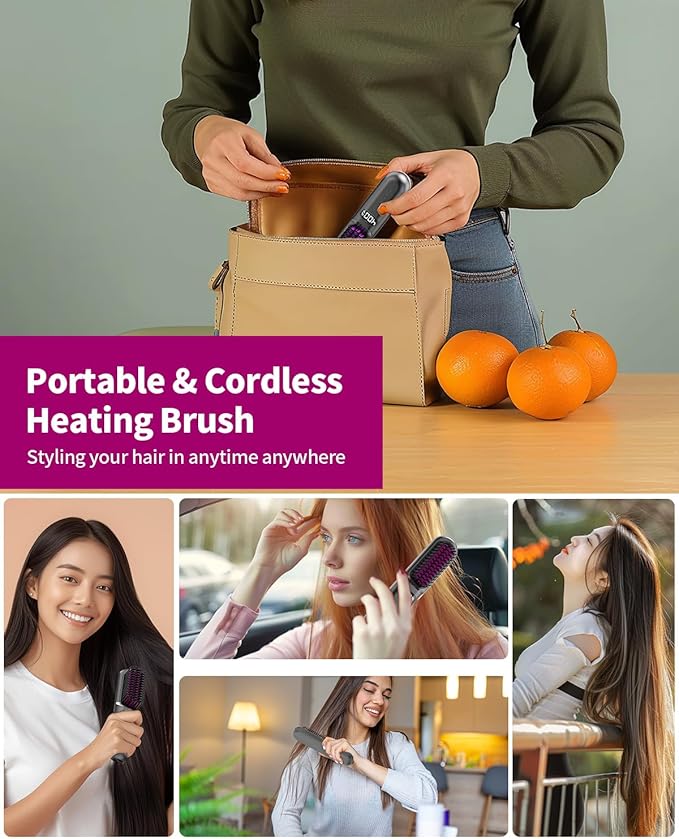 YFG Cordless Hair Straightener Brush, 10000mAh Rechargeable Battery, Ionic Thermal Wireless Hair Straightening Comb (Grey)