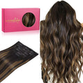 WENNALIFE Clip in Hair Extensions Real Human Hair, 22 Inch 120g 7pcs Remy Hair, 24 Inch 120g 7pcs Natural Black to Chestnut Brown Balayage Straight Natural Extensiones De Cabello Humano Con Clip Ins
